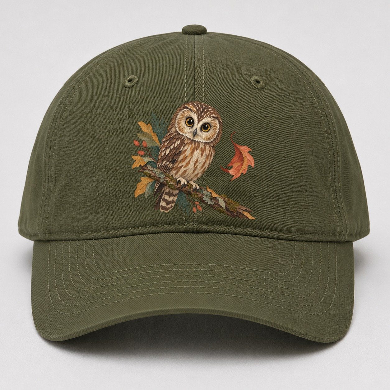 Owl Falling Leaf Gentle Wild Baseball Cap – Army Green