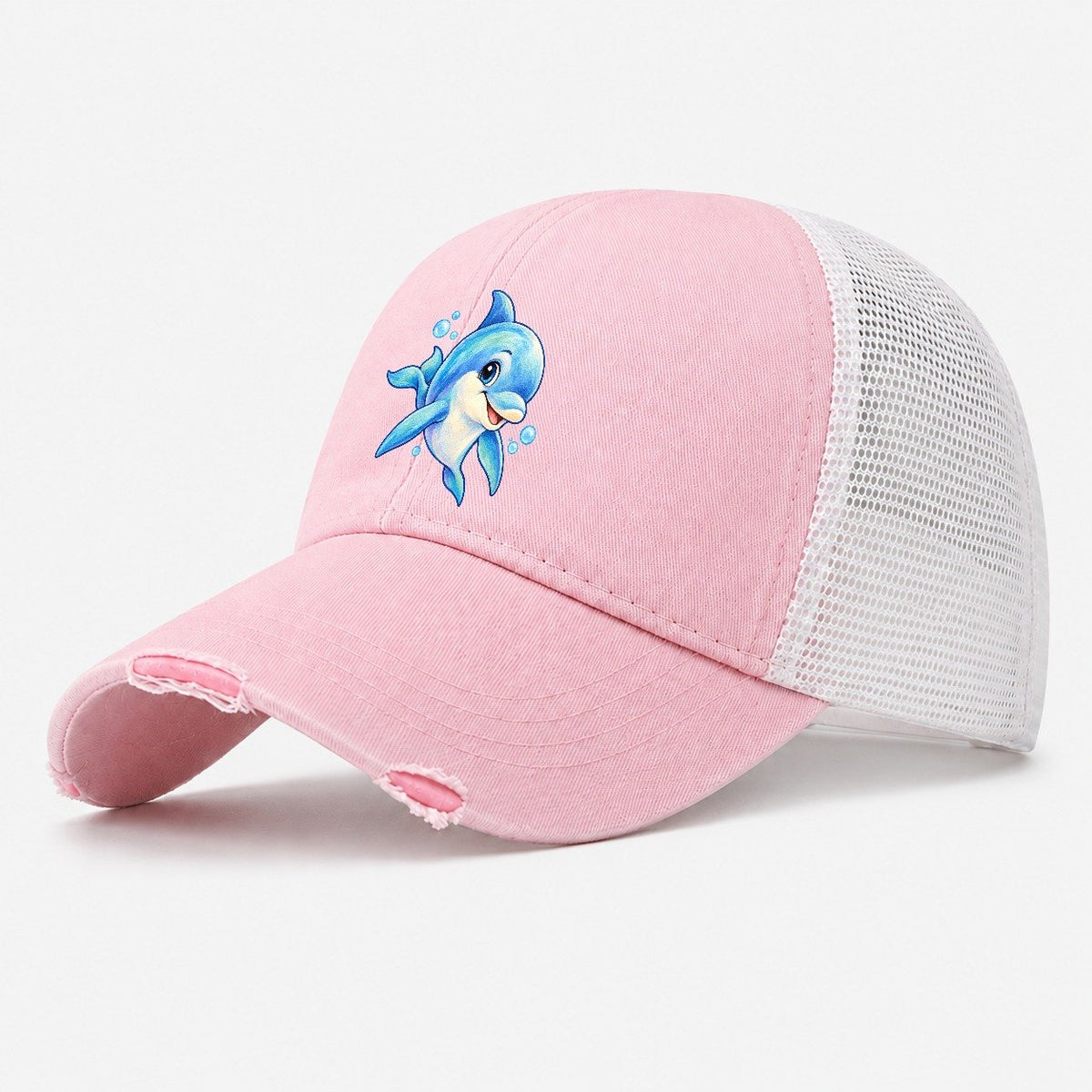 Dolphin Three Quarter Swim Sea Sprite Washed Trucker Hat – Light Pink