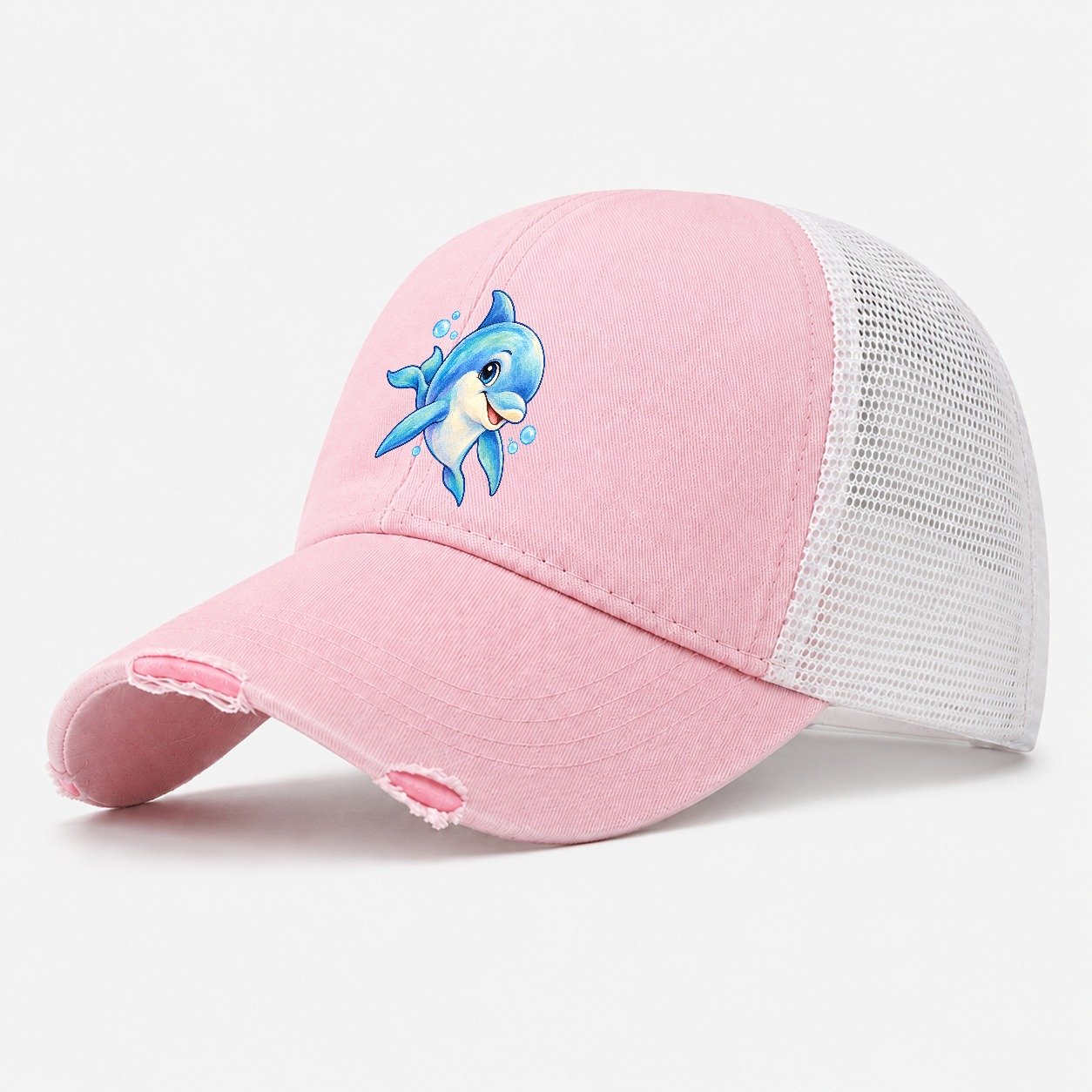 Dolphin Three Quarter Swim Sea Sprite Washed Trucker Hat – Light Pink