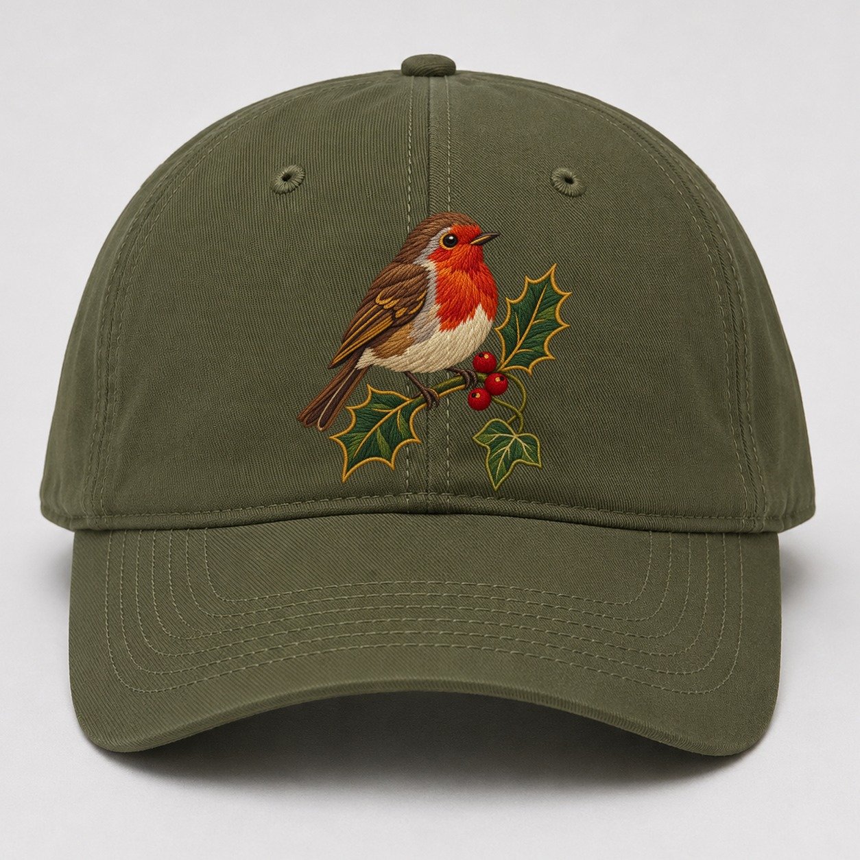 British Robin Holly And Ivy Uk Culture Heritage Baseball Cap – Army Green