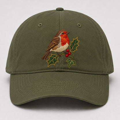 British Robin Holly And Ivy Uk Culture Heritage Baseball Cap – Army Green