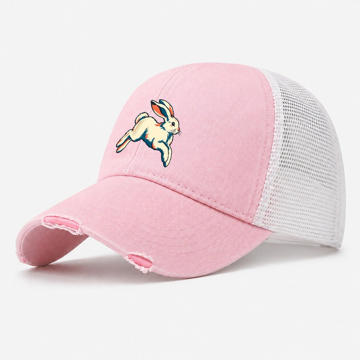 Arctic Hare Leap Washed Trucker Hat – Light Pink