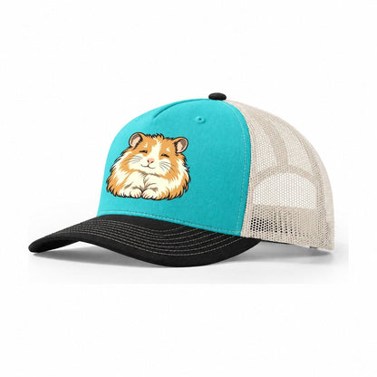Syrian Hamster Sleepy Eyes Small Pet Logos Trucker Hat – Aqua Black White