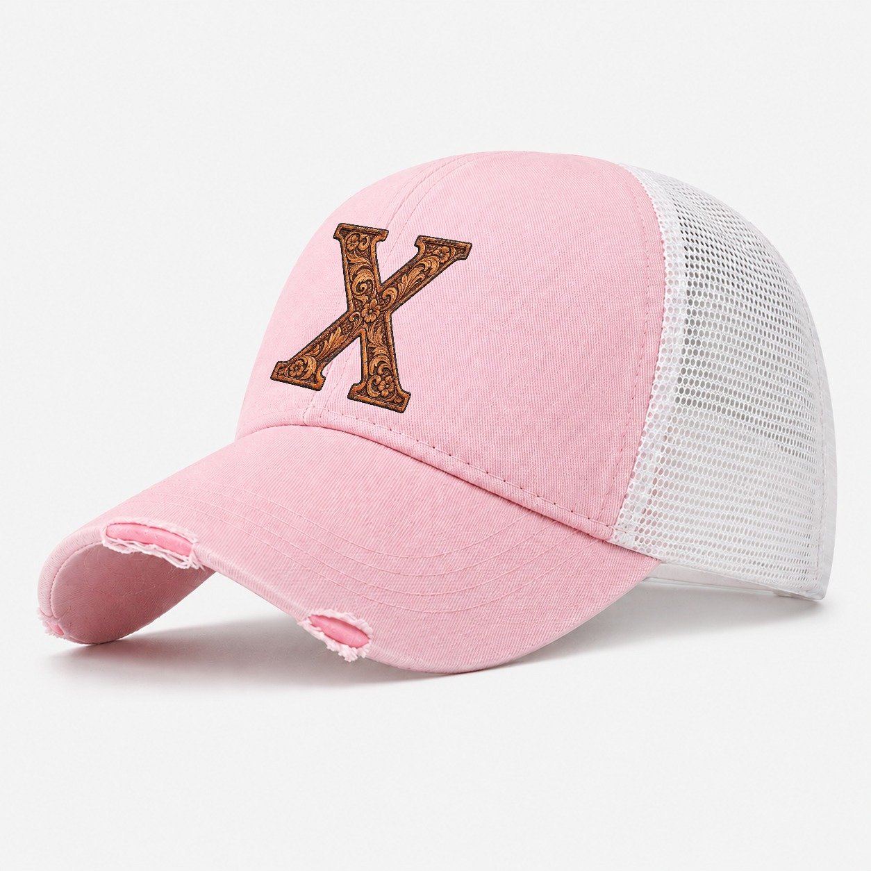 Tooled Leather X Monogram Washed Trucker Hat – Light Pink