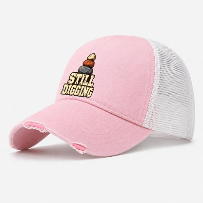 Still Digging Rocks And Minerals Washed Trucker Hat – Light Pink