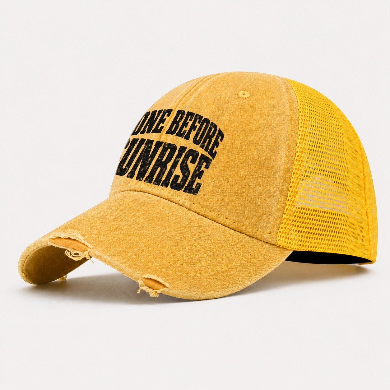 Gone Before Sunrise Fishing Club Washed Trucker Hat – Yellow