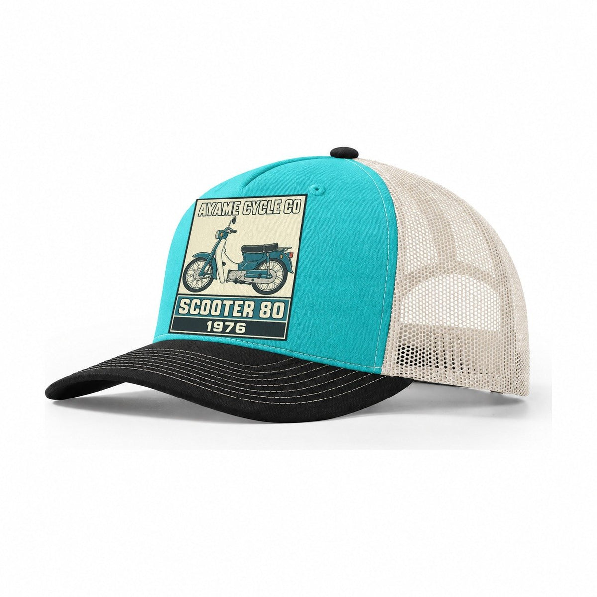 Ayame Scooter 80 Showa Speed Plates Trucker Hat – Aqua Black White