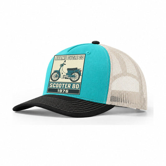Ayame Scooter 80 Showa Speed Plates Trucker Hat – Aqua Black White
