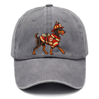 One Doberman Pinscher In Halloween Costume Firefighter Costume With A Small Helmet And Coat Halloween Dog Parade Classic Cap – Urban Haze