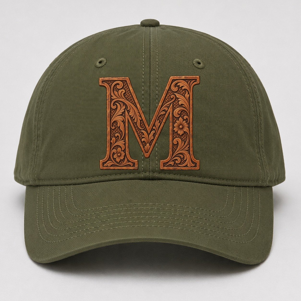 Tooled Leather M Monogram Baseball Cap – Army Green