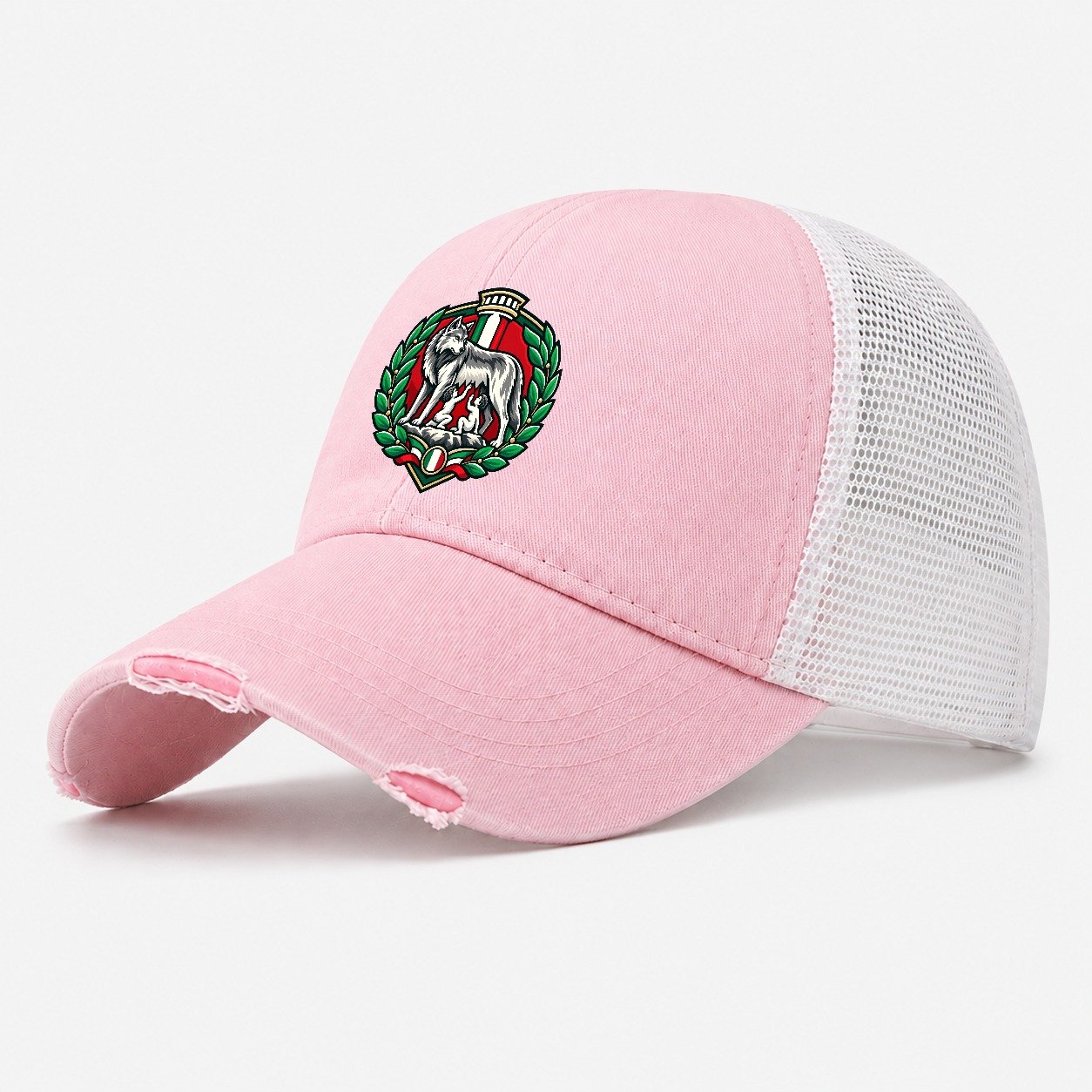 Italy Minimal Emblem Country Logos Washed Trucker Hat – Light Pink