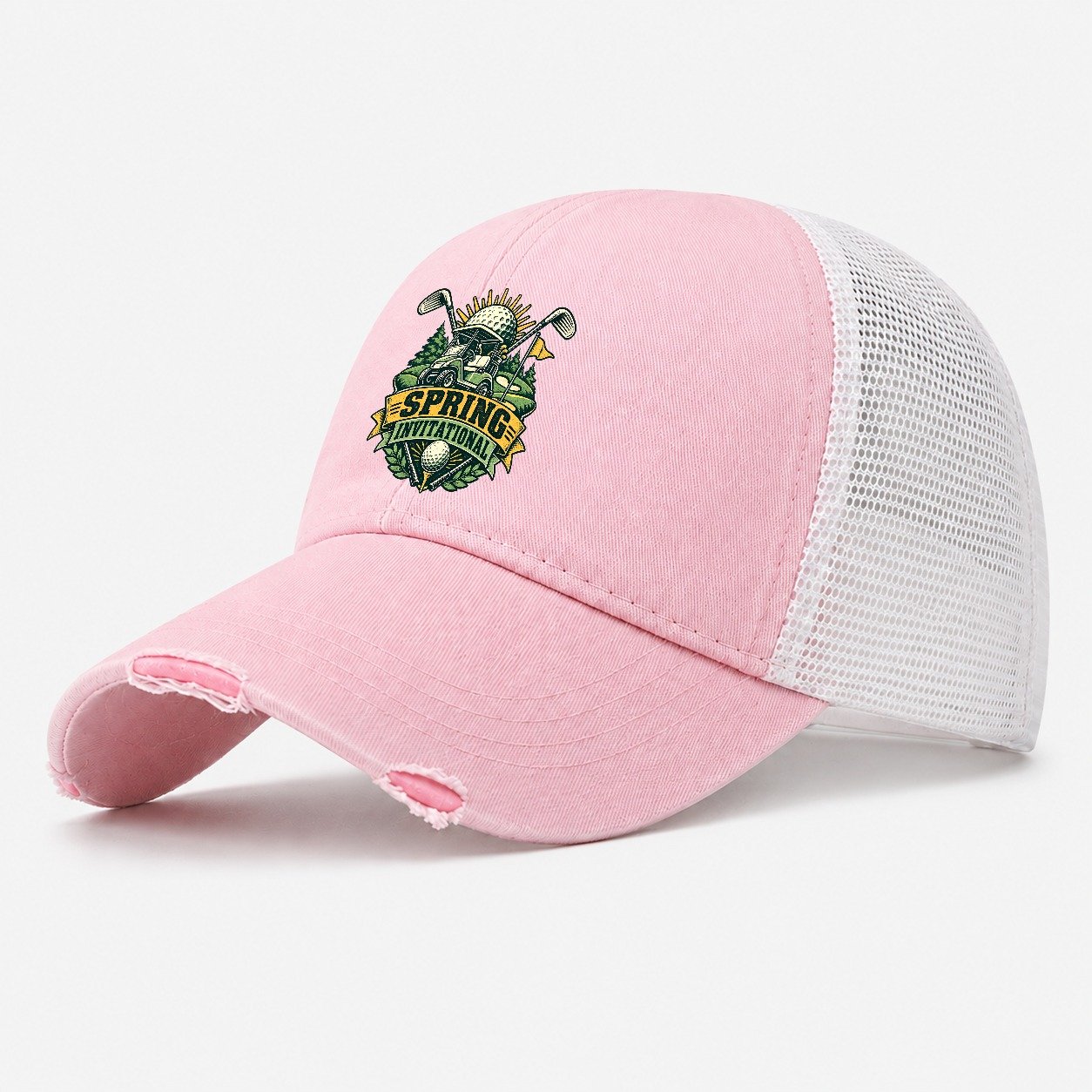 Spring Invitational Golf Life Washed Trucker Hat – Light Pink