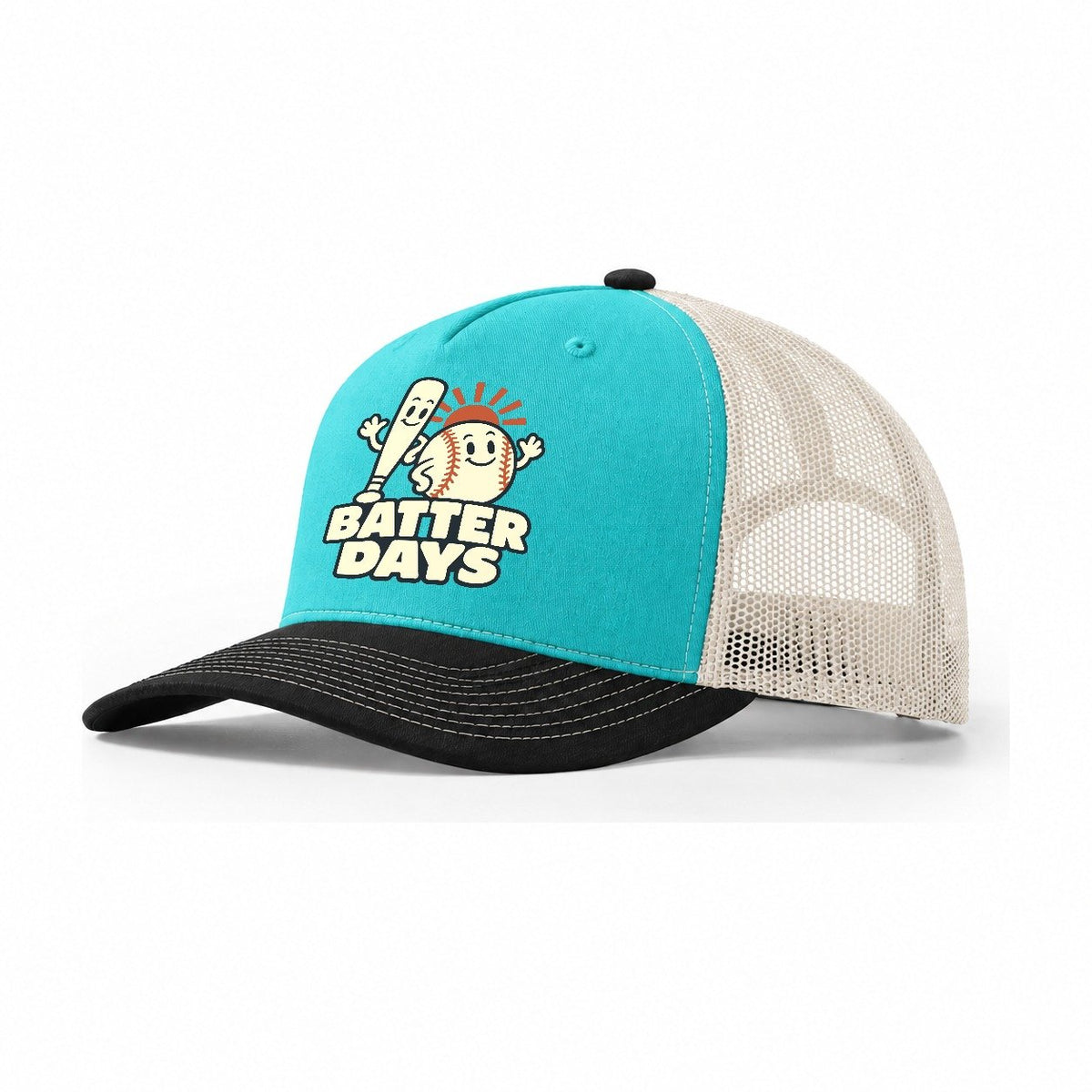 Batter Days Familiar Punchlines Trucker Hat – Aqua Black White