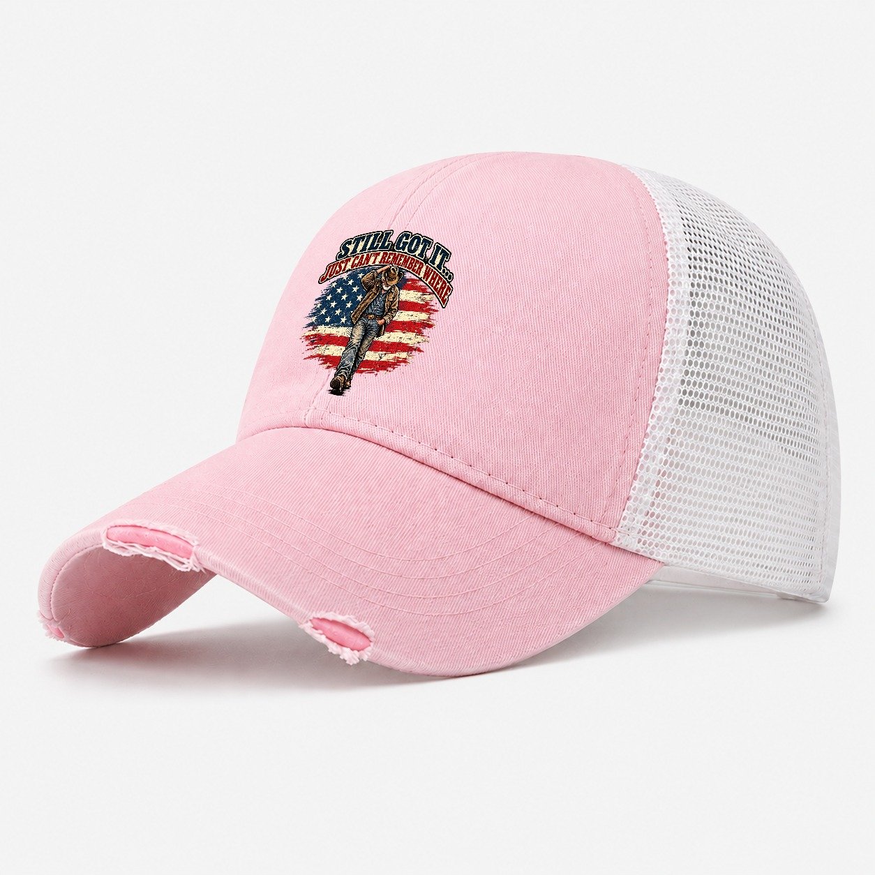 Still Got It Just Can T Remember Where Old Man Strong Washed Trucker Hat – Light Pink