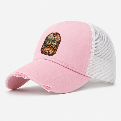 Jerusalem Luggage Label Jerusalem Washed Trucker Hat – Light Pink