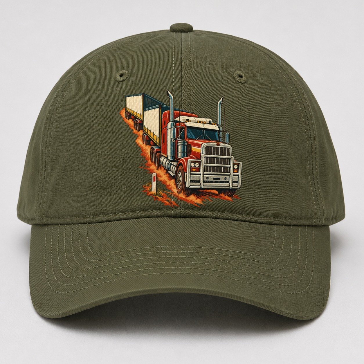 Generic Road Train And Red Dust Marker Australia Cultural Icons Baseball Cap – Army Green