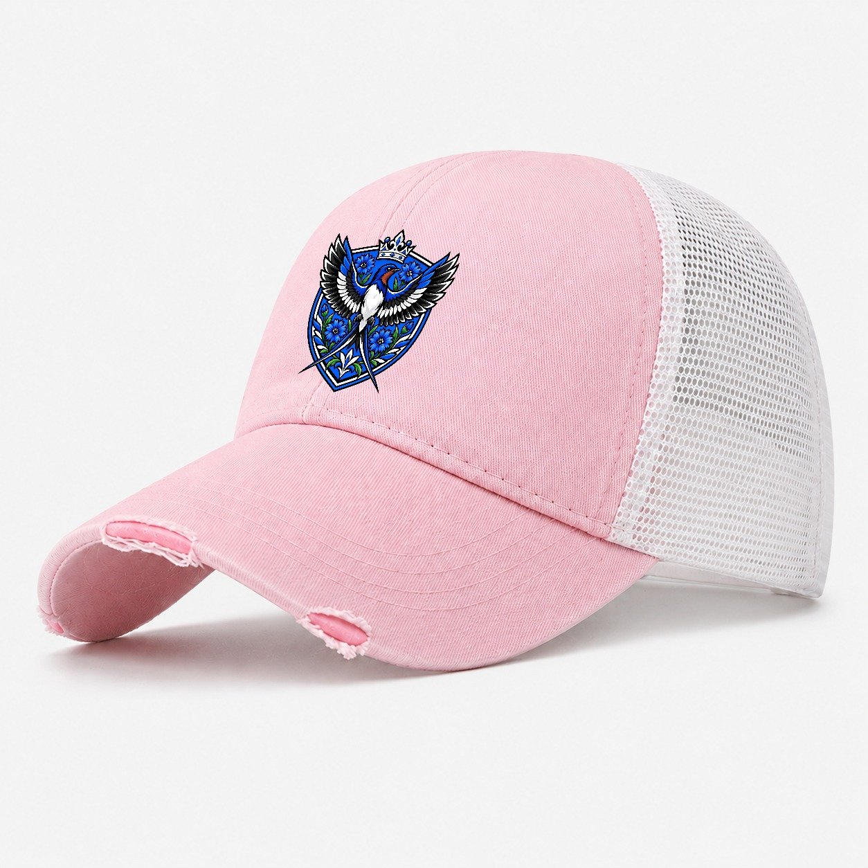 Estonia Heraldic Crest Country Logos Washed Trucker Hat – Light Pink