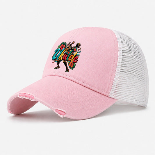 Ukulele Wordmark Music Instruments Washed Trucker Hat – Light Pink
