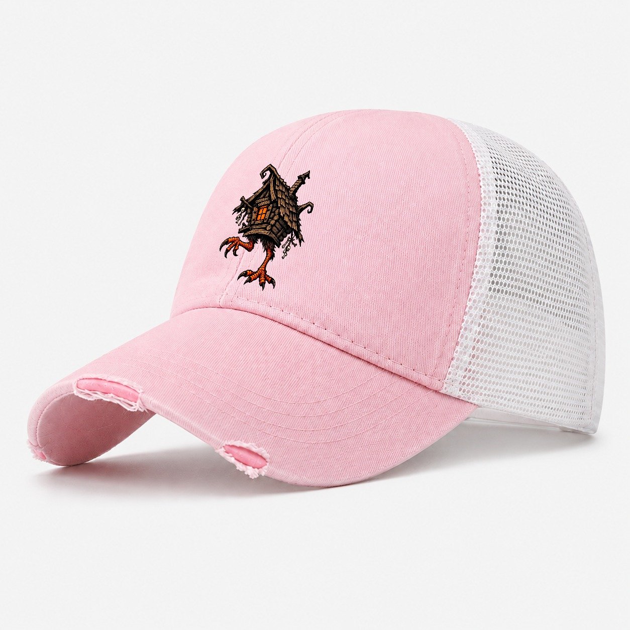 Baba Yaga Hut On Chicken Legs Witch Magic Washed Trucker Hat – Light Pink
