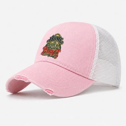 Home Is Where We Park It Retired Living Washed Trucker Hat – Light Pink