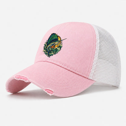 Sailfish Spearhead Fishing Club Washed Trucker Hat – Light Pink