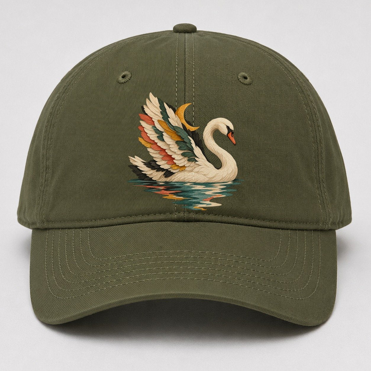 Swan Moon Reflection Gentle Wild Baseball Cap – Army Green