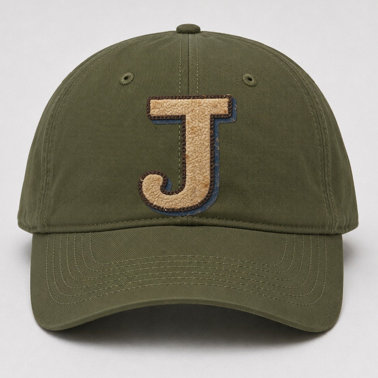 Varsity Chenille J Monogram Baseball Cap – Army Green