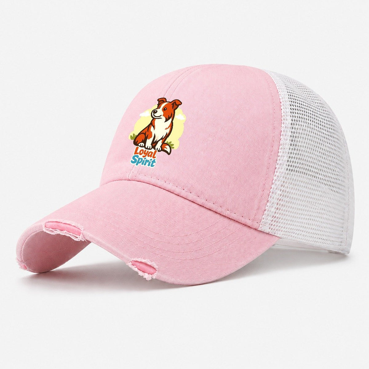 Loyal Spirit Dog Washed Trucker Hat – Light Pink