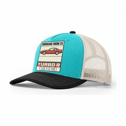 Shirogane Turbo R Showa Speed Plates Trucker Hat – Aqua Black White