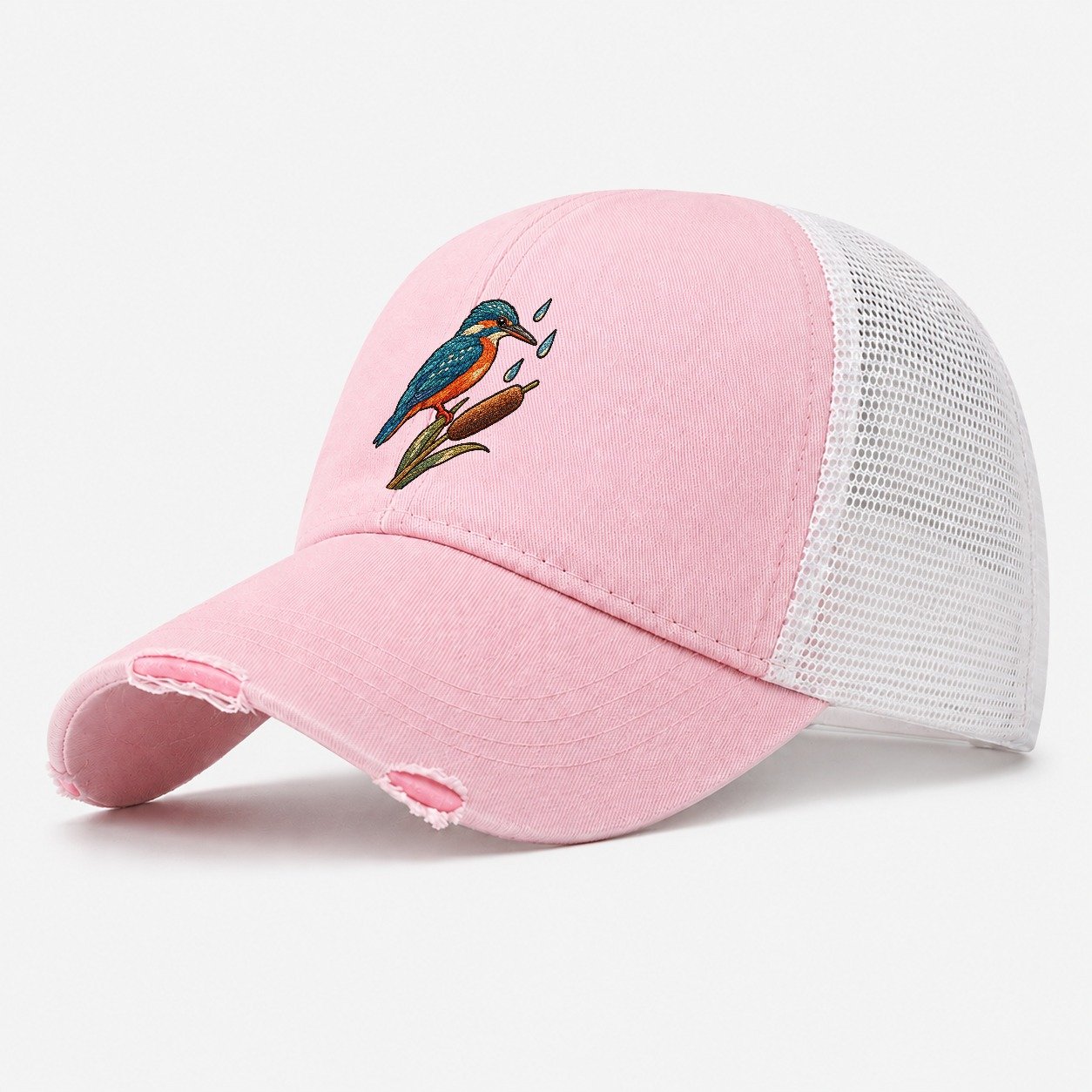 Kingfisher Rain Pause Gentle Wild Washed Trucker Hat – Light Pink