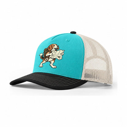 Beagle Trail Cartographer Sundown Familiars Trucker Hat – Aqua Black White