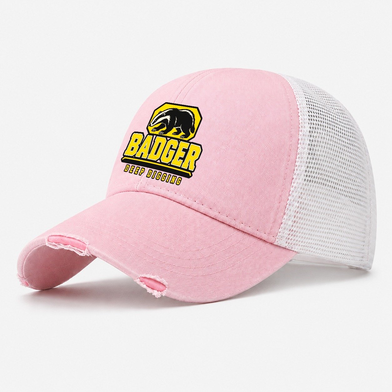 Badger Deep Digging Heavy Duty Washed Trucker Hat – Light Pink