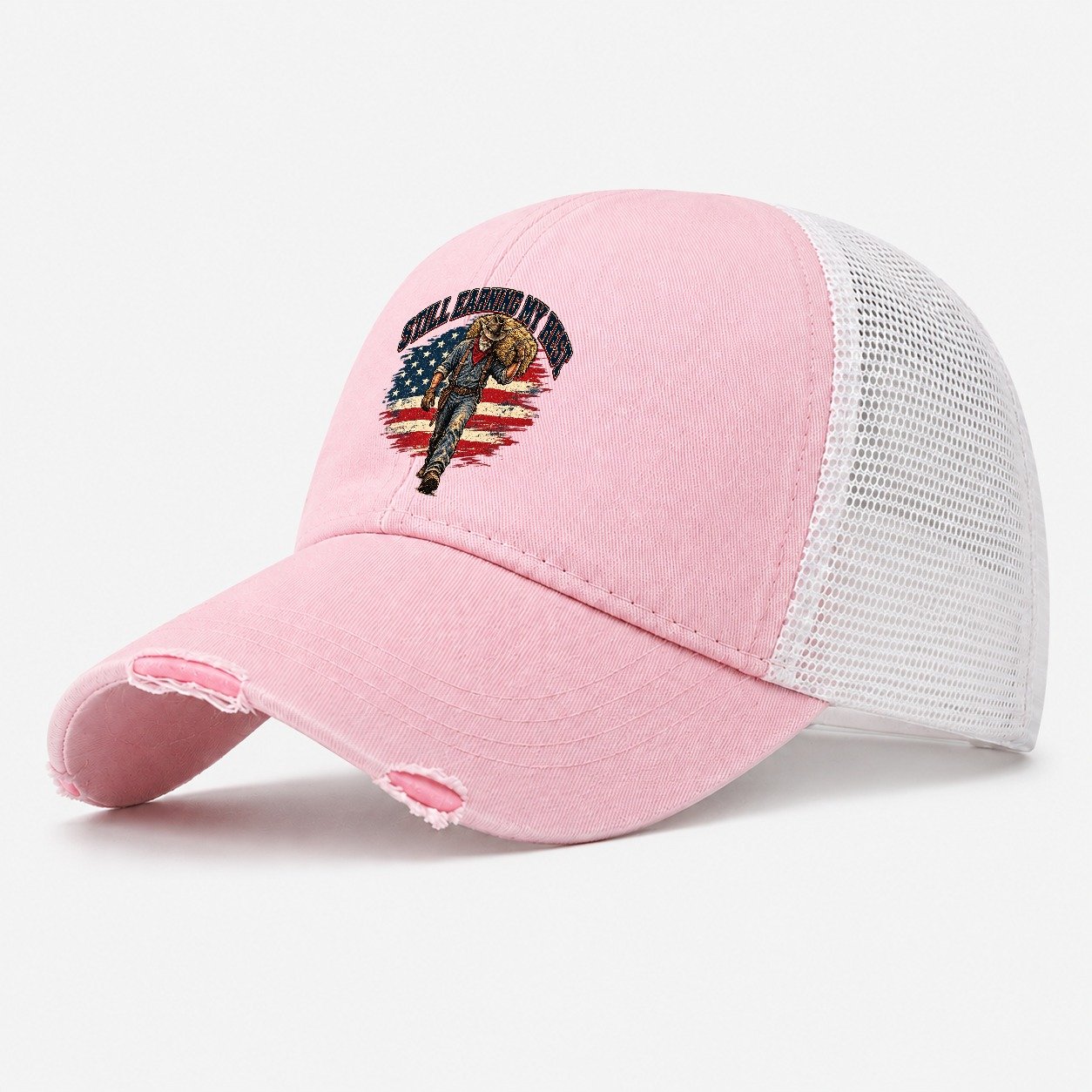 Still Earning My Rest Old Man Strong Washed Trucker Hat – Light Pink