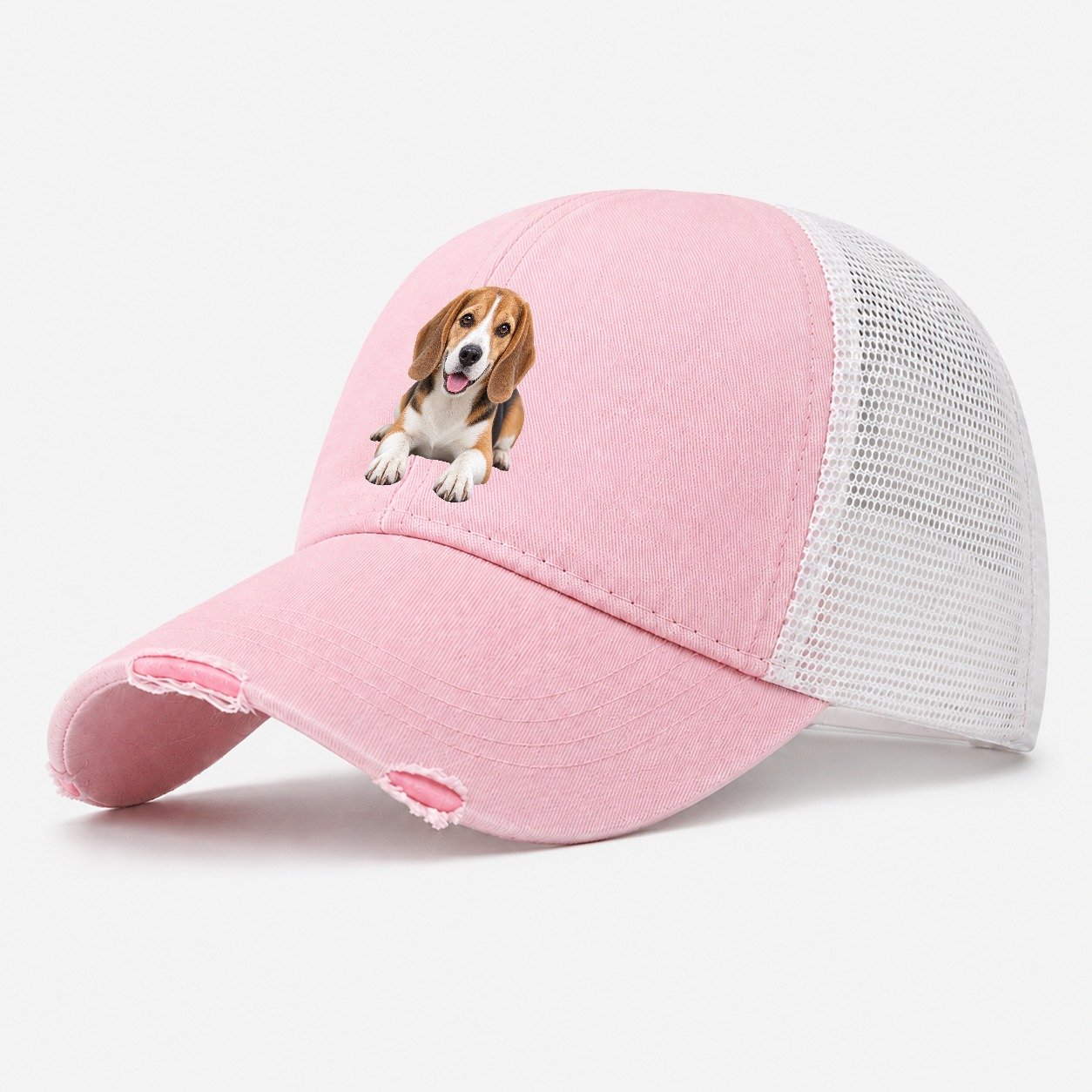 Beagle Lying Down Top Breeds Washed Trucker Hat – Light Pink