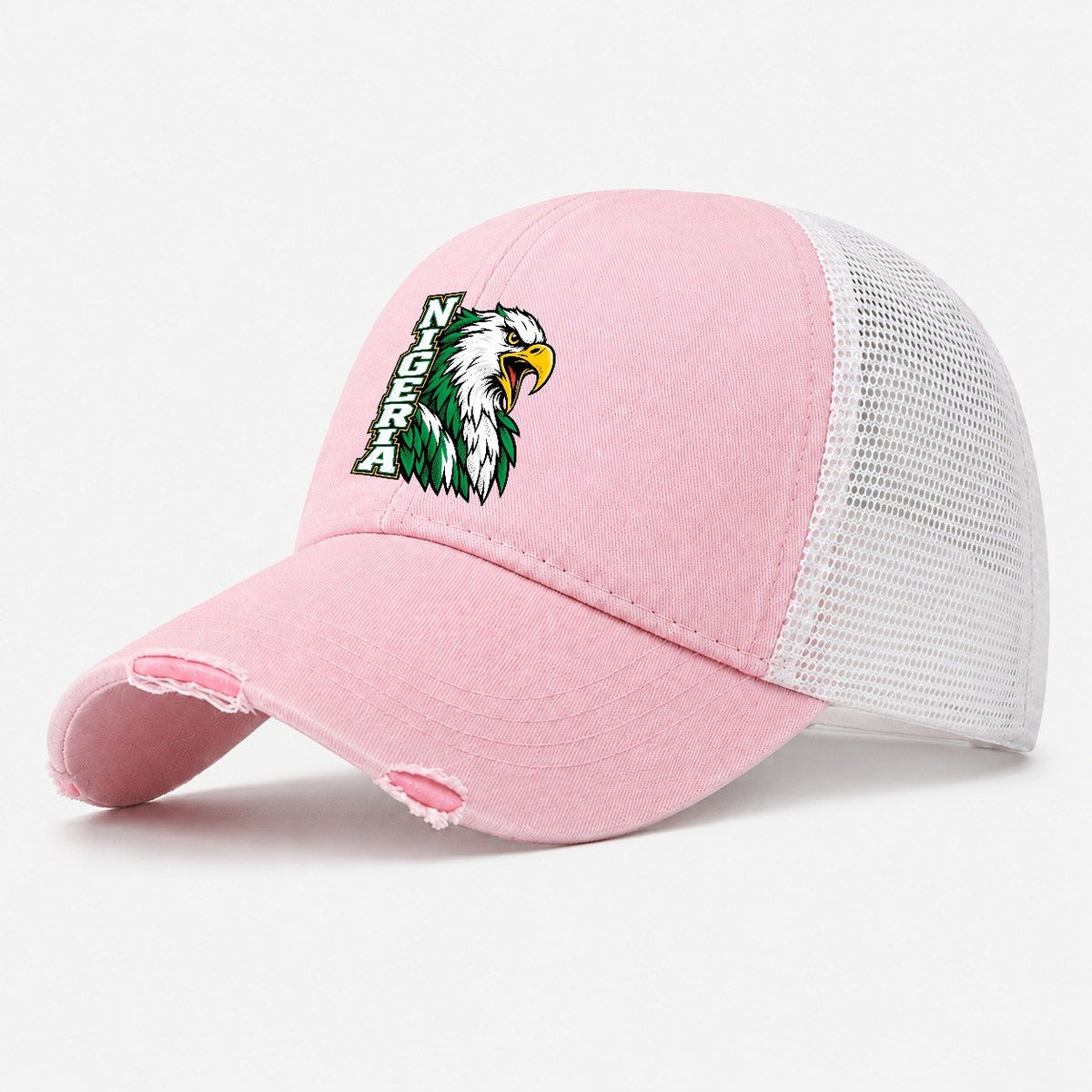 Nigeria Pop Art Badge Washed Trucker Hat – Light Pink