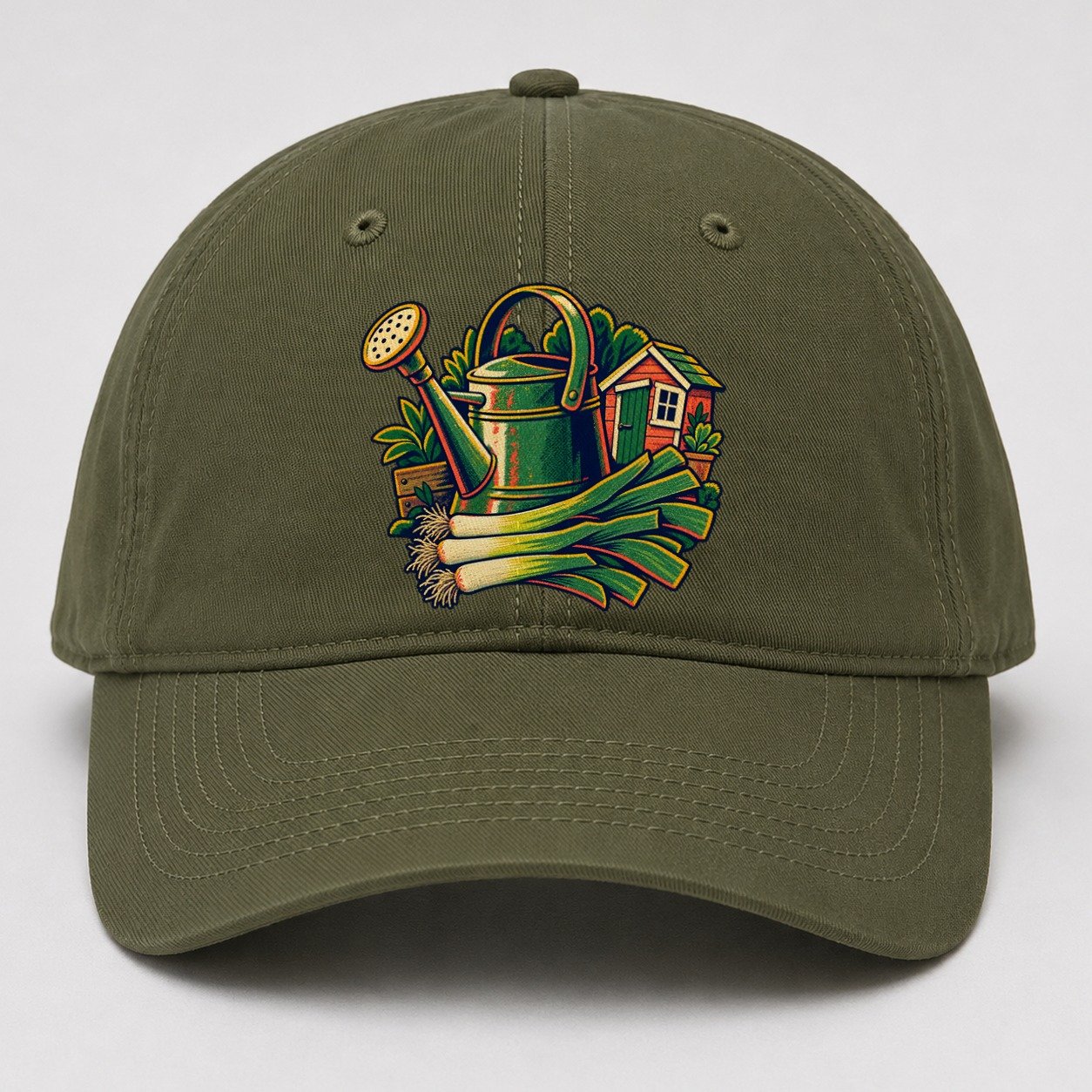 Allotment Shed Watering Can And Leeks Uk Culture Heritage Baseball Cap – Army Green