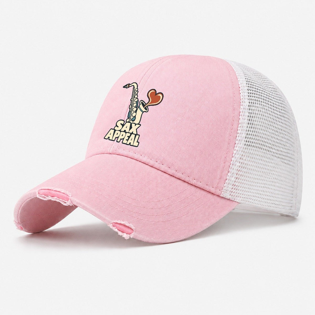 Sax Appeal Familiar Punchlines Washed Trucker Hat – Light Pink