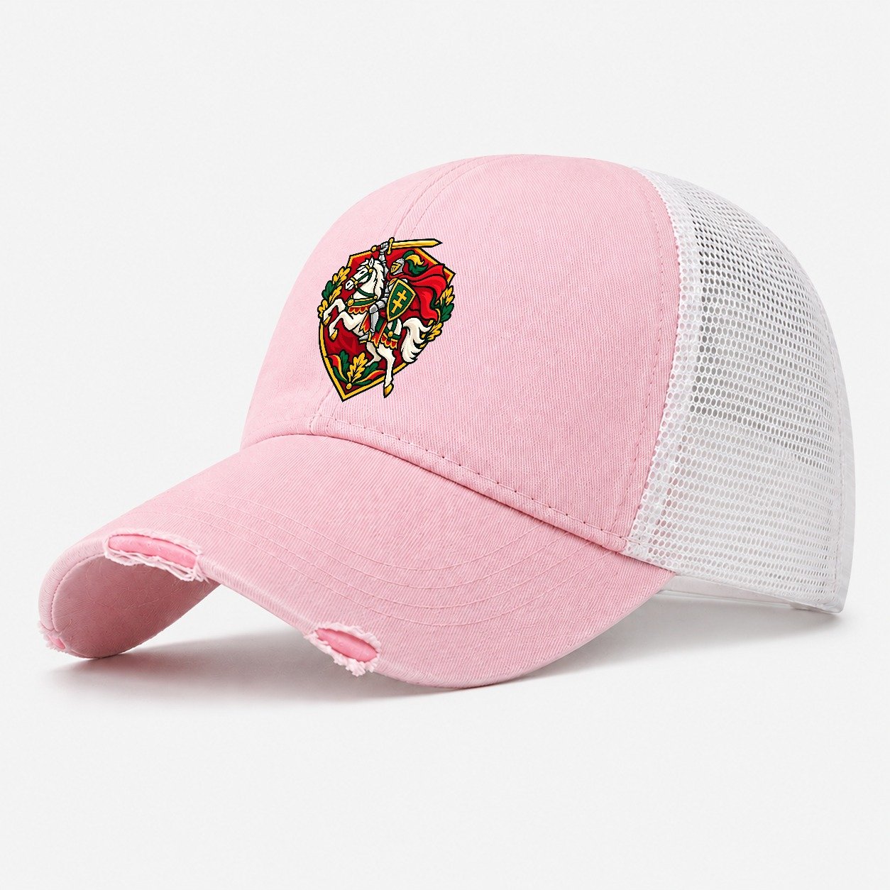 Lithuania Minimal Emblem Country Logos Washed Trucker Hat – Light Pink