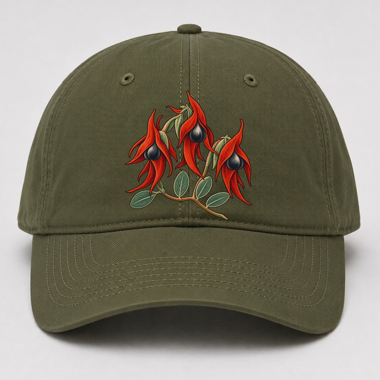 South Australia Sturt Desert Pea Cluster Australia Cultural Icons Baseball Cap – Army Green