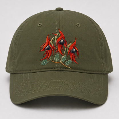 South Australia Sturt Desert Pea Cluster Australia Cultural Icons Baseball Cap – Army Green