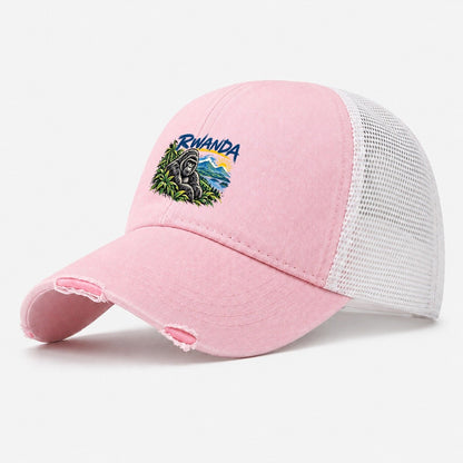 Rwanda Expressive Ink Badge Logo Washed Trucker Hat – Light Pink