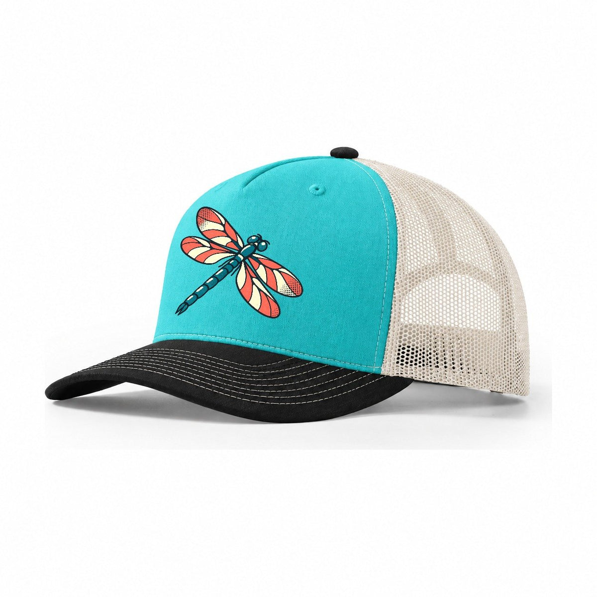 Dragonfly Bank Trucker Hat – Aqua Black White