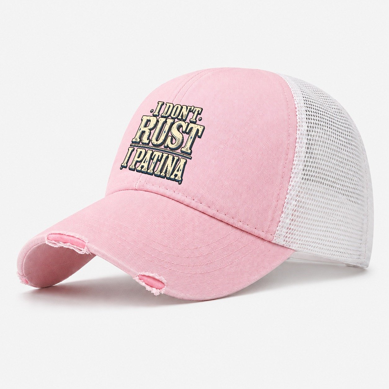 I Don T Rust I Patina American Wit Washed Trucker Hat – Light Pink
