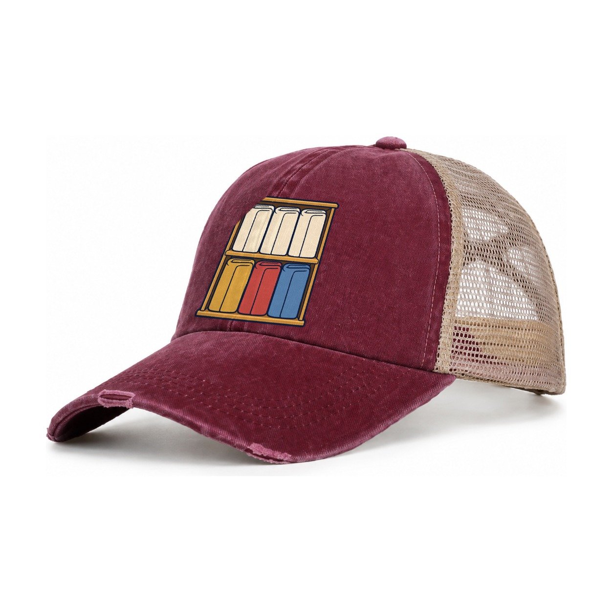 Colour Sorted Shelf Sewing And Quilting Women's Ponytail Trucker Hat – Burgundy Khaki