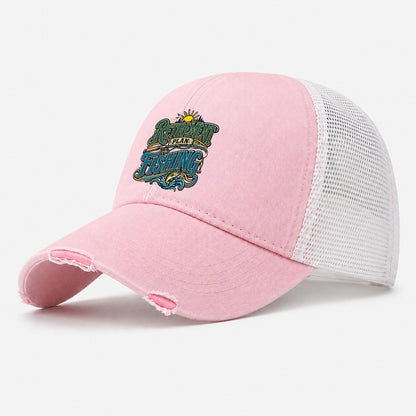 Retirement Plan Fishing Retired Living Washed Trucker Hat – Light Pink
