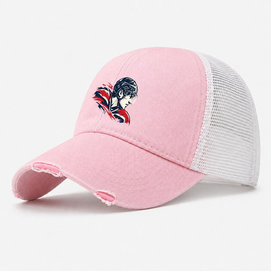 Hockey Player Profile Washed Trucker Hat – Light Pink