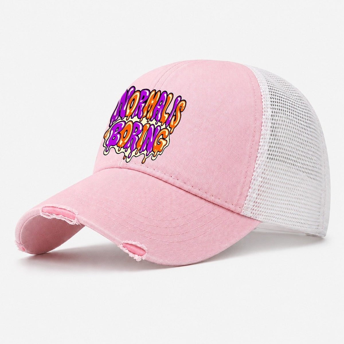 Normal Is Boring Crazy Styles Washed Trucker Hat – Light Pink