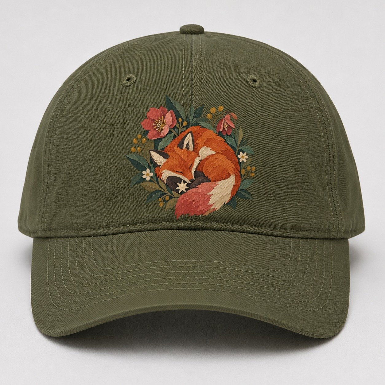 Sleeping Fox Star Nest Gentle Wild Baseball Cap – Army Green
