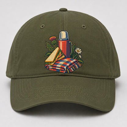 Picnic Flask Sandwich And Checked Blanket Uk Culture Heritage Baseball Cap – Army Green