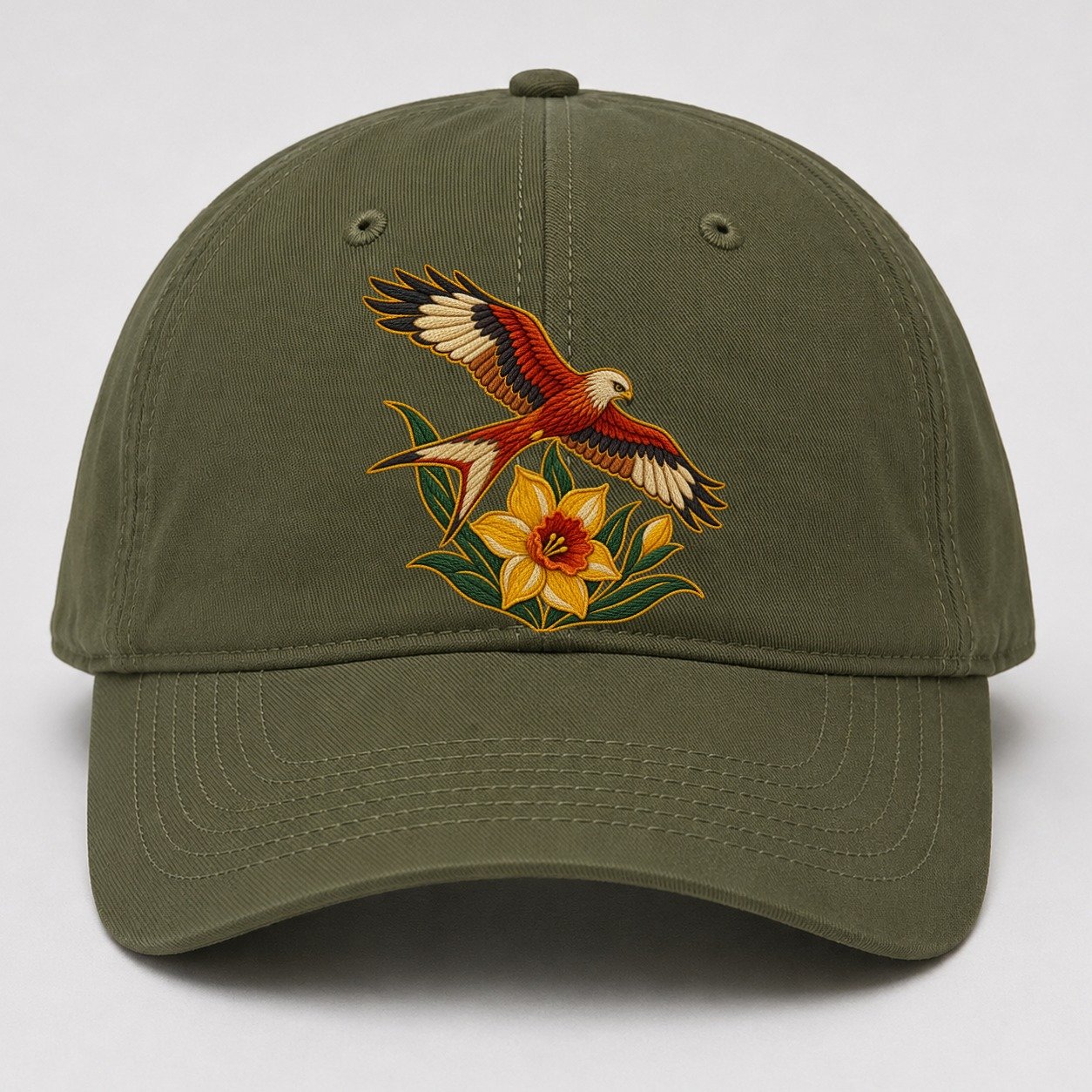Welsh Daffodil And Red Kite Uk Culture Heritage Baseball Cap – Army Green